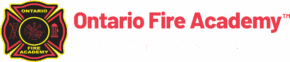 Logo for Ontario Fire Academy featuring a red and yellow Maltese cross emblem beside bold red text reading "Ontario Fire Academy" and the motto "Duty, Honour, Service".